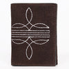 ADBGZ920 Genuine suede Leather Trifold Wallet with White Western Stitch Embroidery