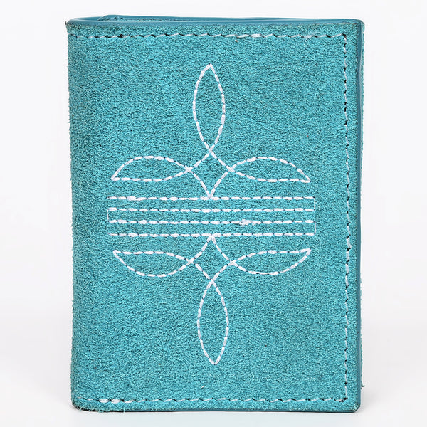 ADBGZ920 Genuine suede Leather Trifold Wallet with White Western Stitch Embroidery