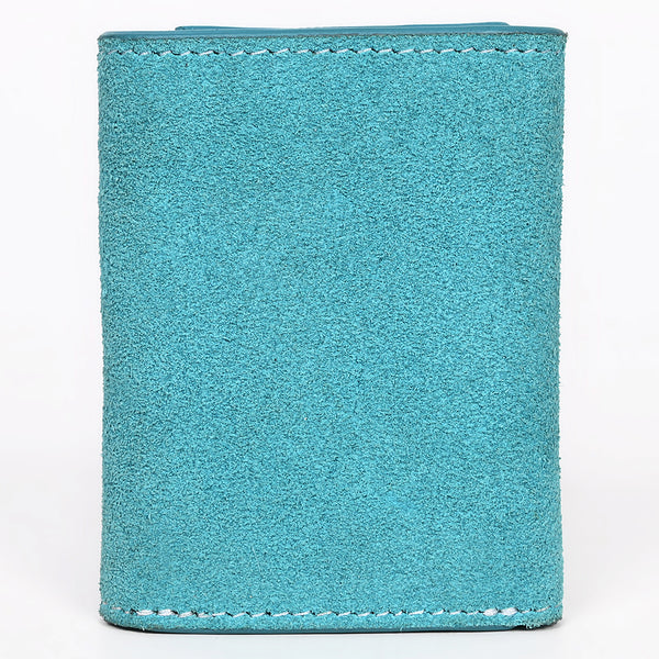 ADBGZ920 Genuine suede Leather Trifold Wallet with White Western Stitch Embroidery