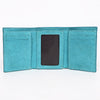 ADBGZ920 Genuine suede Leather Trifold Wallet with White Western Stitch Embroidery