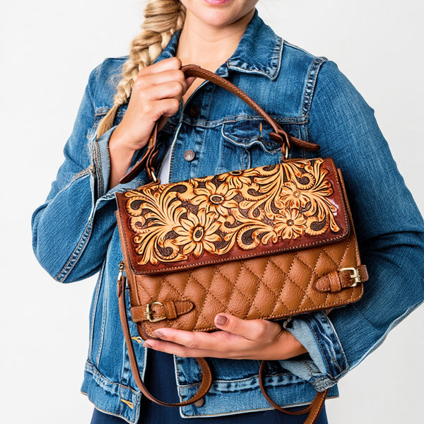 ADBGA751 American Darling Quilted Hand Tooled Genuine Leather Small Cross body Bag