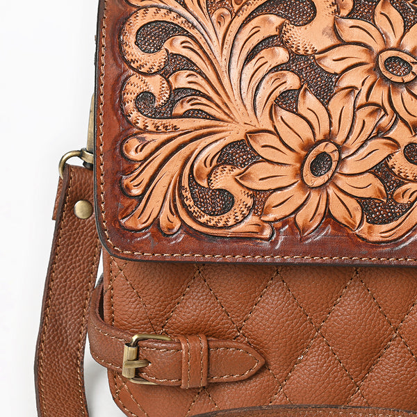 ADBGA751 American Darling Quilted Hand Tooled Genuine Leather Small Cross body Bag