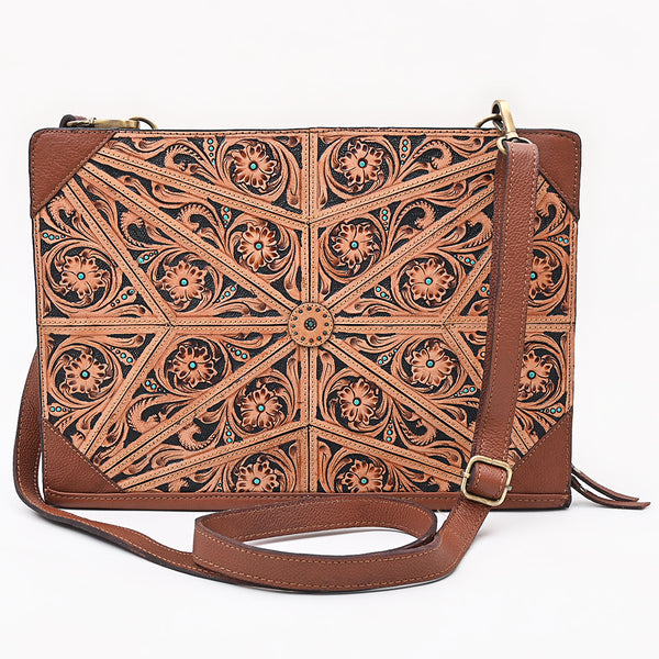ADBGA752 American Darling Hand Tooled Floral Carved Genuine Leather Portfolio Bag