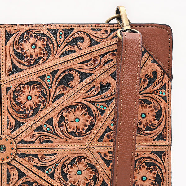 ADBGA752 American Darling Hand Tooled Floral Carved Genuine Leather Portfolio Bag