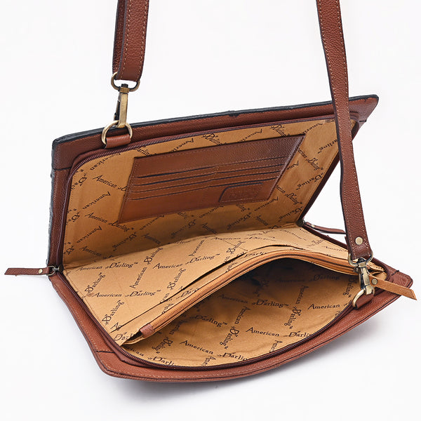 ADBGA752 American Darling Hand Tooled Floral Carved Genuine Leather Portfolio Bag