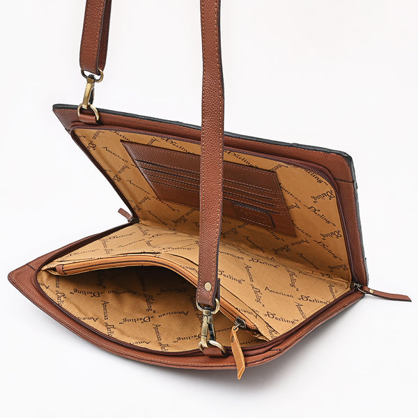 ADBGA752 American Darling Hand Tooled Floral Carved Genuine Leather Portfolio Bag