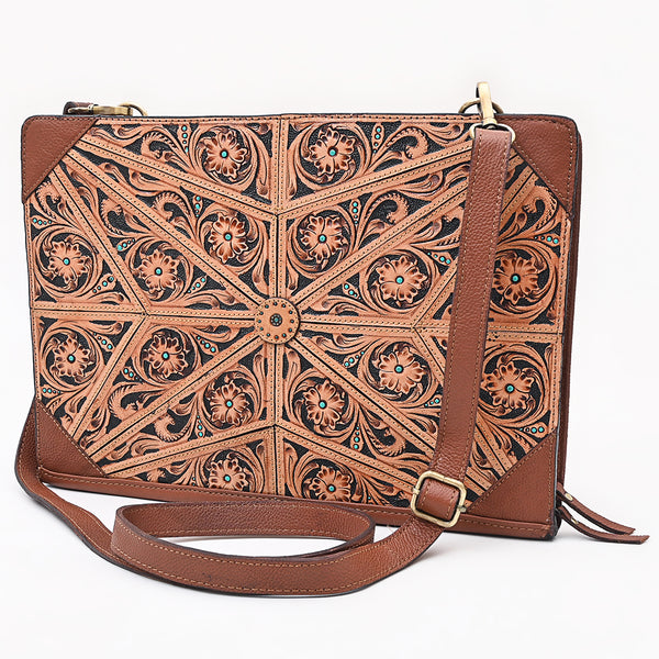ADBGA752 American Darling Hand Tooled Floral Carved Genuine Leather Portfolio Bag