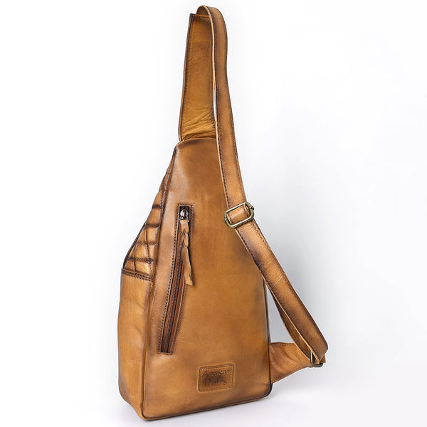 ADBGM593 Quilted Leather Western Sling Bag - Tan Crossbody Chest Pack