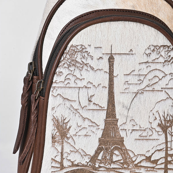 ADBGM594 Eiffel Tower Hair-On Leather Sling Bag - Western Paris Travel Edition