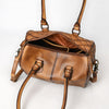 ADBGM596 Quilted Chestnut Brown Genuine Leather Barrel Duffel bag with Dual Handles & Strap