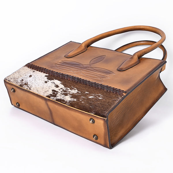 ADBGM599 Hair-On Hide & Tan Genuine Leather Western Tote Bag with Braided Detail