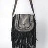 ADBGM600 Black Fringe Western Crossbody Bag with Braided Trim and Concho Accent - Genuine Leather