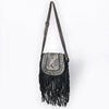 ADBGM600 Black Fringe Western Crossbody Bag with Braided Trim and Concho Accent - Genuine Leather
