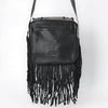 ADBGM600 Black Fringe Western Crossbody Bag with Braided Trim and Concho Accent - Genuine Leather