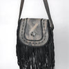 ADBGM600 Black Fringe Western Crossbody Bag with Braided Trim and Concho Accent - Genuine Leather