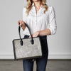 ADBGM604 Distressed Silver Metallic Leather Western Tote Bag with Black Braided Trim