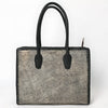ADBGM604 Distressed Silver Metallic Leather Western Tote Bag with Black Braided Trim