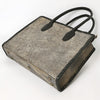 ADBGM604 Distressed Silver Metallic Leather Western Tote Bag with Black Braided Trim