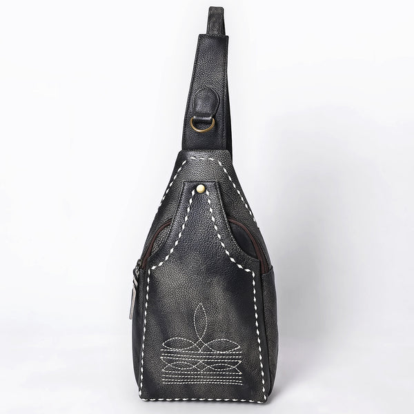 ADBGM605 Genuine Leather Western Sling Bag with White Stitching & Crossbody Strap
