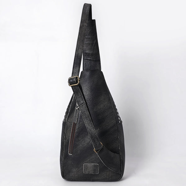 ADBGM605 Genuine Leather Western Sling Bag with White Stitching & Crossbody Strap