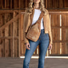 ADBGM605 Genuine Leather Western Sling Bag with White Stitching & Crossbody Strap