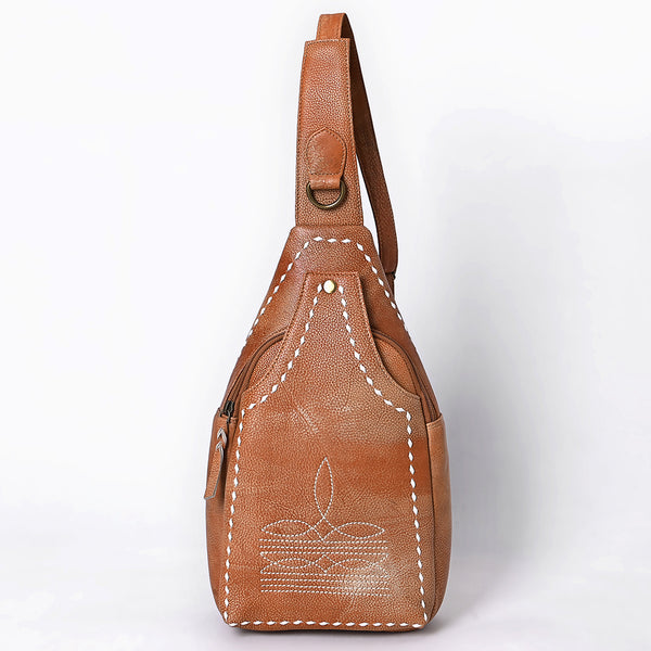 ADBGM605 Genuine Leather Western Sling Bag with White Stitching & Crossbody Strap