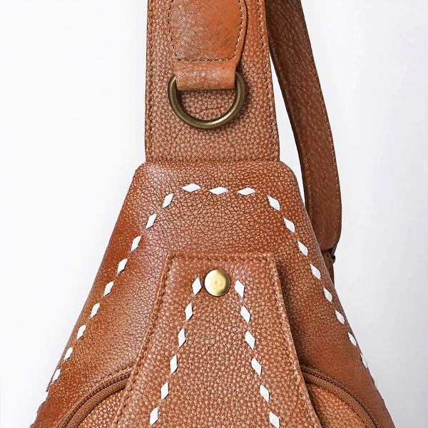 ADBGM605 Genuine Leather Western Sling Bag with White Stitching & Crossbody Strap