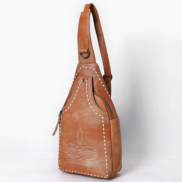 ADBGM605 Genuine Leather Western Sling Bag with White Stitching & Crossbody Strap