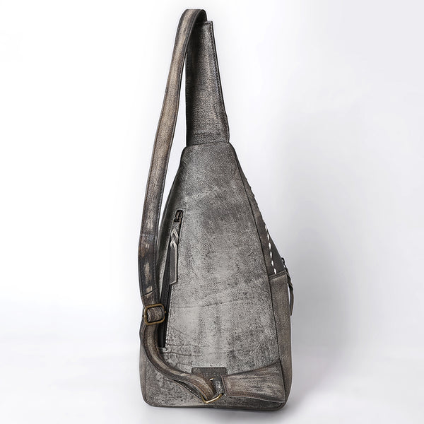 ADBGM605 Genuine Leather Western Sling Bag with White Stitching & Crossbody Strap