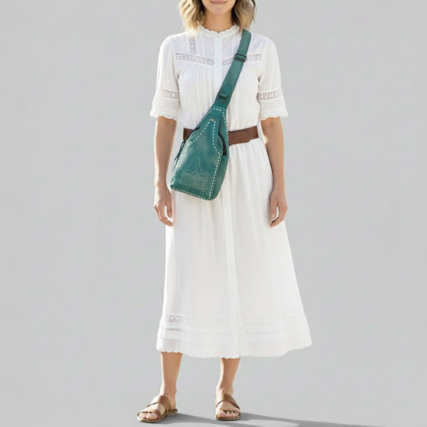 ADBGM605 Genuine Leather Western Sling Bag with White Stitching & Crossbody Strap