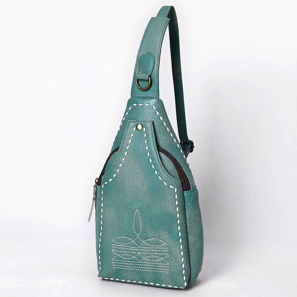 ADBGM605 Genuine Leather Western Sling Bag with White Stitching & Crossbody Strap