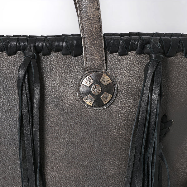 ADBGM606 Tote Bag - Genuine Hair-On Leather Western Fringe Tote with Conchos
