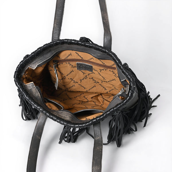 ADBGM606 Tote Bag - Genuine Hair-On Leather Western Fringe Tote with Conchos