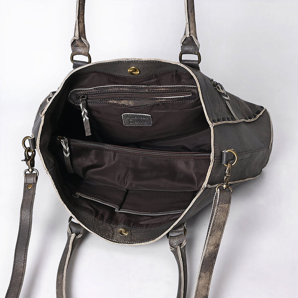 ADBGM127 Distressed Leather Tote Bag - Western Whipstitch Handbag with Crossbody Strap