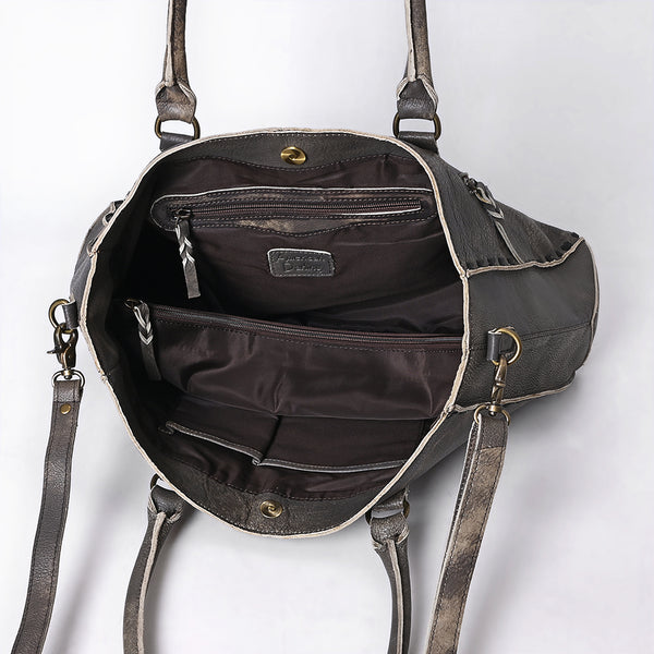 ADBGM127 Distressed Leather Tote Bag - Western Whipstitch Handbag with Crossbody Strap