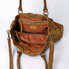 ADBGM127F Genuine suede Western Tote Bag - Light Brown Embroidered Leather Handbag with Whipstitch Detail