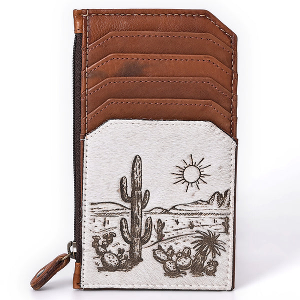 ADCCM101 Hand-Painted Card Holder - Western Cowhide Leather Zip Wallet
