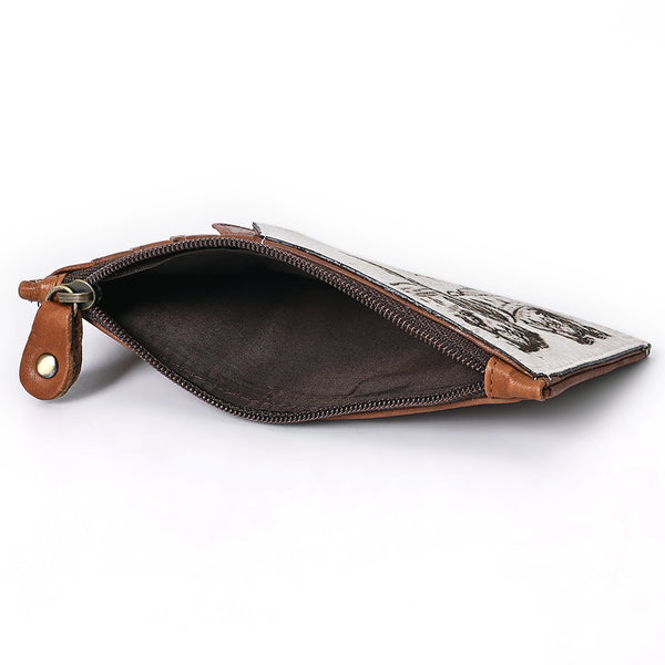 ADCCM101 Hand-Painted Card Holder - Western Cowhide Leather Zip Wallet