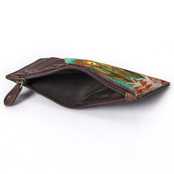 ADCCM115 Hand-Painted Leather Card Holder - Blooming Cactus Art