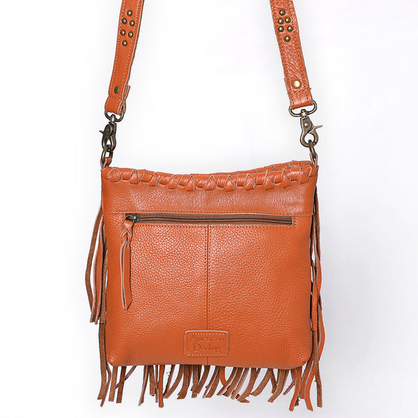 ADBGM482 Leather Fringe Crossbody Bag - Western Braided Top with Studded Strap