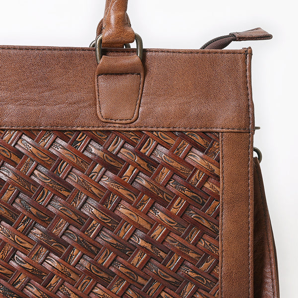 ADBG1715 American Darling Woven Pattern Full Grain Genuine Leather Tote Bag | Classic Western Carryall