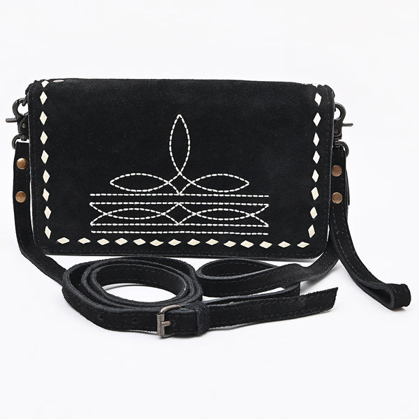 ADBG1717 American Darling Black Genuine Suede Organizer Bag | Boot Stitched Clutch