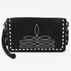 ADBG1717 American Darling Black Genuine Suede Organizer Bag | Boot Stitched Clutch