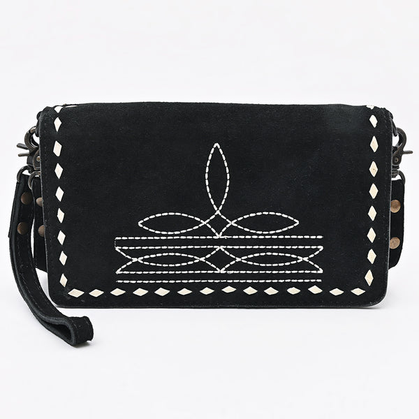 ADBG1717 American Darling Black Genuine Suede Organizer Bag | Boot Stitched Clutch
