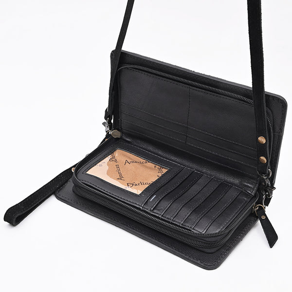ADBG1717 American Darling Black Genuine Suede Organizer Bag | Boot Stitched Clutch