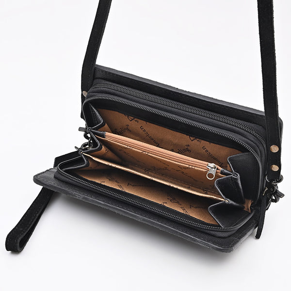 ADBG1717 American Darling Black Genuine Suede Organizer Bag | Boot Stitched Clutch