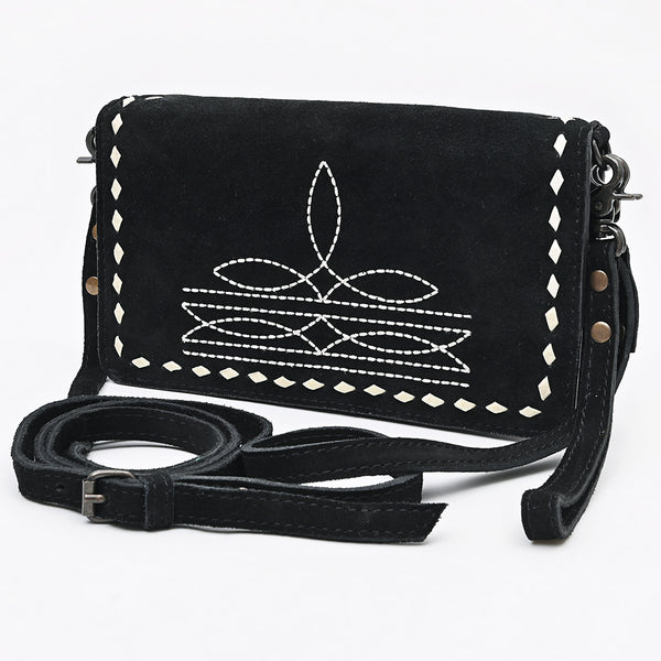 ADBG1717 American Darling Black Genuine Suede Organizer Bag | Boot Stitched Clutch