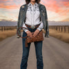 ADBGM615 Western Clutch - Quilted Genuine Leather Wristlet with Braided Handle & Tassel