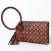 ADBGM615 Western Clutch - Quilted Genuine Leather Wristlet with Braided Handle & Tassel