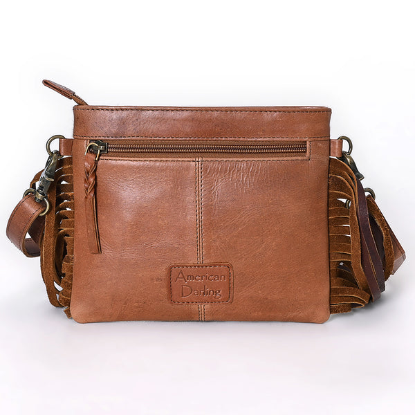 ADBGM616 Crossbody Bag - Western Hair-On Leather Fringe Bag with Ranch Brand & Rodeo Motif